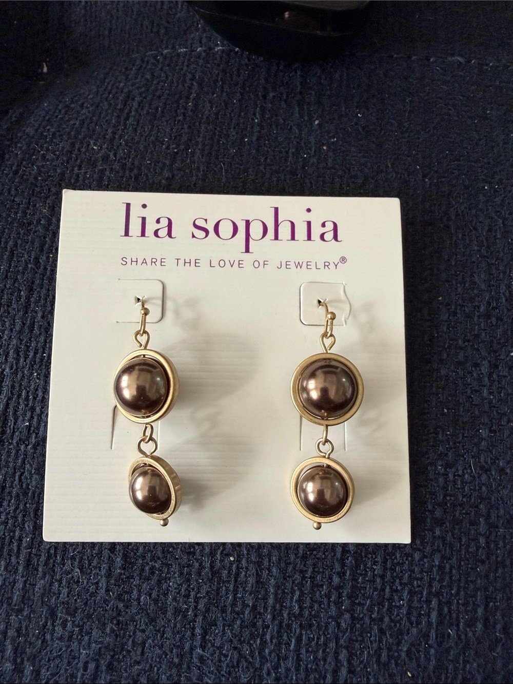 Lia Sophia Gold and Brown Linked Drop Earrings